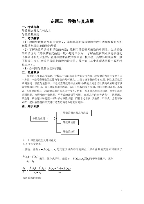 高考数学第一轮复习教案 专题3导数与其应用