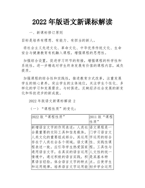 2022年版语文新课标解读