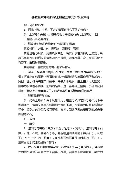 鄂教版六年级科学上册第三单元知识点集锦