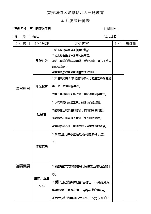 2010幼儿发展评价表、分析表