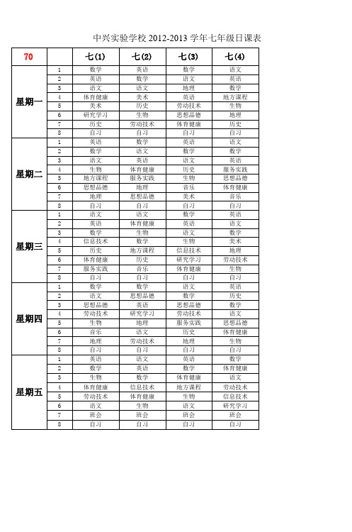 中兴实验学校20122013学年七年级日课表 (2)