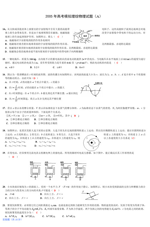 2005年高考模拟理综物理试题(A) (2)