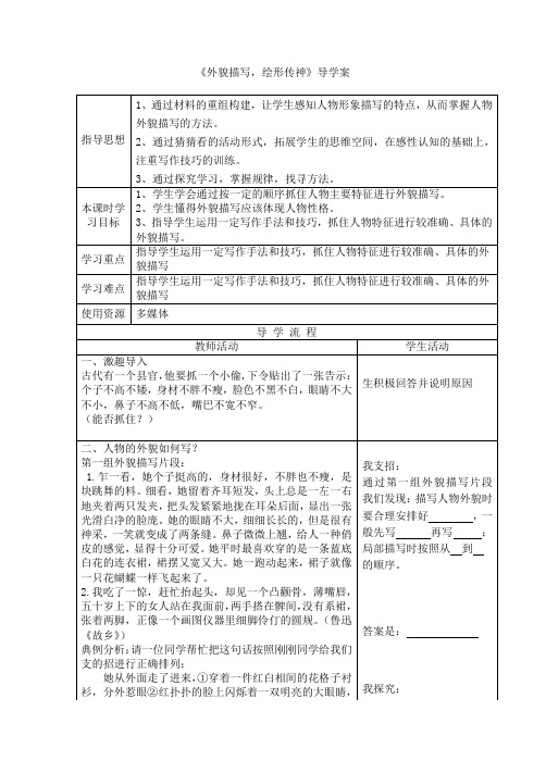 人物描写写作指导外貌导学案