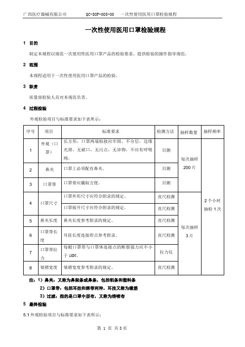 一次性使用医用口罩检验规程