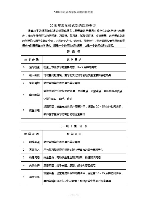 年最新教学模式的四种类型