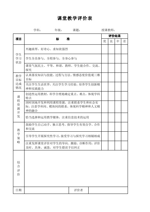 课堂教学评价表