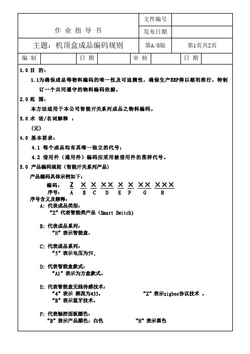 机顶盒电子产品成品编码规则案例样板