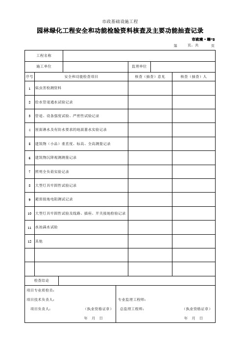 001-市政竣·绿-2 园林绿化工程安全和功能检验资料核查及主要功能抽查记录