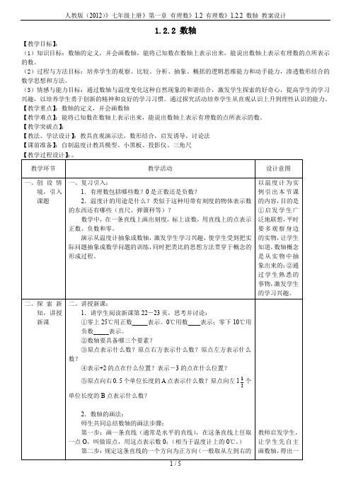 人教版(2012)》七年级上册》第一章 有理数》1.2 有理数》1.2.2 数轴 教案设计