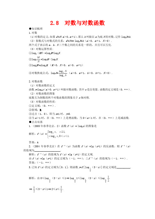 高考数学一轮复习 2.8 对数与对数函数教案