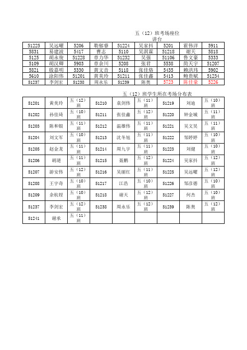 期中五年级座位