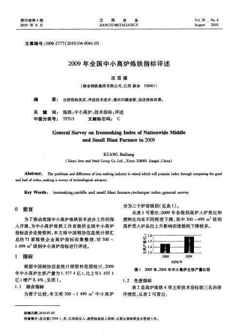 2009年全国中小高炉炼铁指标评述