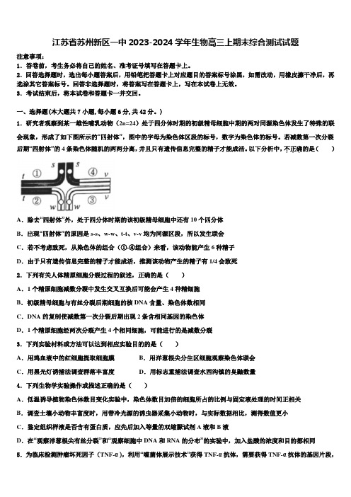 江苏省苏州新区一中2023-2024学年生物高三上期末综合测试试题含解析