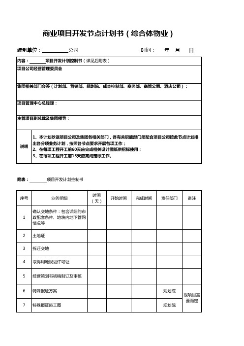 商业项目开发节点计划书