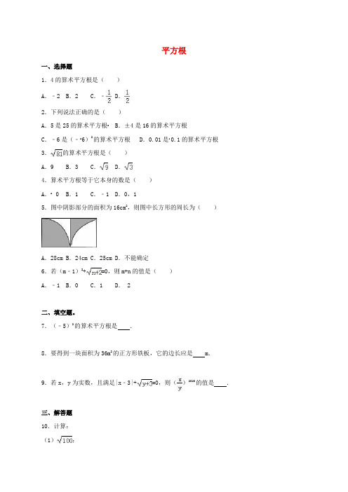 四川省雅安市2016届中考数学模拟测试试题(平方根)(无答案)
