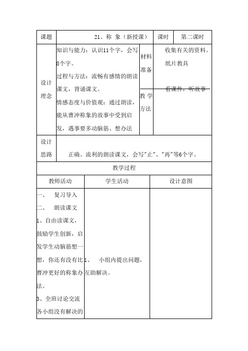 人教版小学语文一年级下册教案： 21、称 象(新授课)2