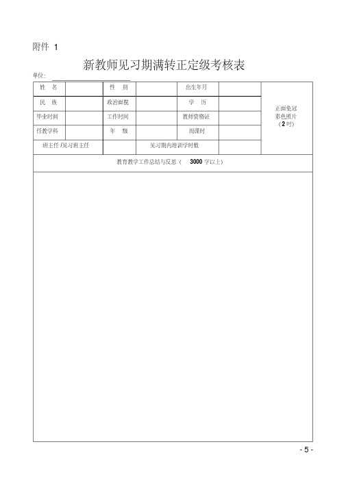 新教师见习期满转正定级考核表