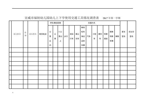 幼儿园上下学使用交通工具情况调查表