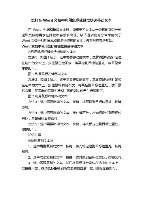 怎样在Word文档中利用鼠标或键盘快速移动文本