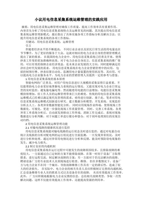 小议用电信息采集系统运维管理的实践应用