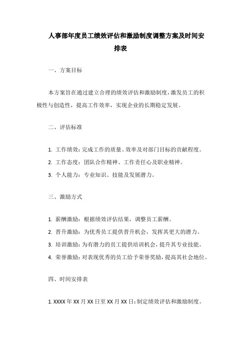 人事部年度员工绩效评估和激励制度调整方案及时间安排表