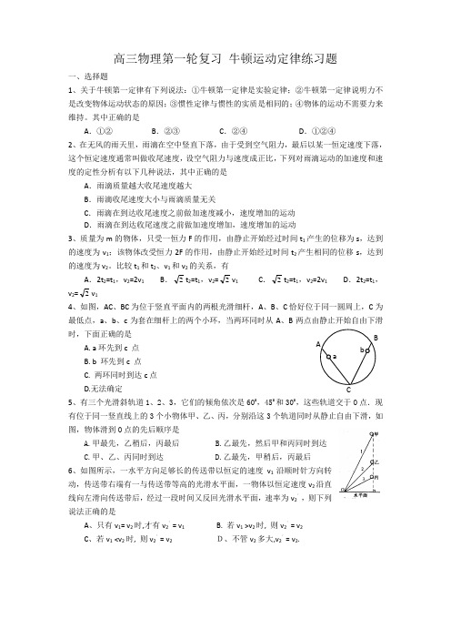 高三物理第一轮复习 牛顿运动定律练习题