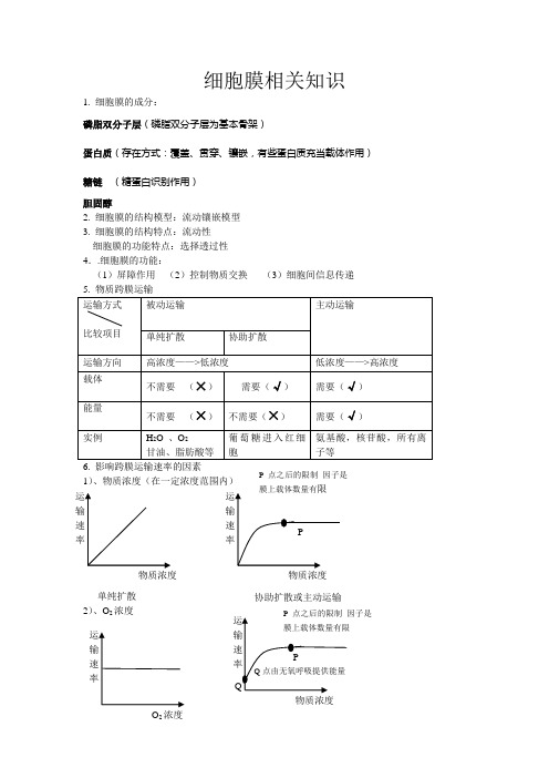 细胞膜知识点