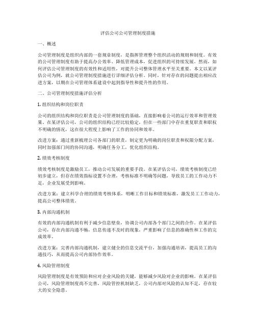 评估公司公司管理制度措施