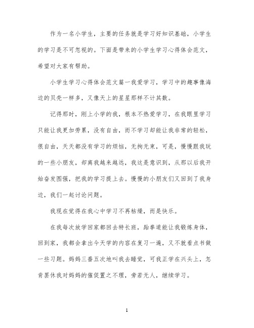 小学生学习心得体会范文_小学生学习感悟与收获范文