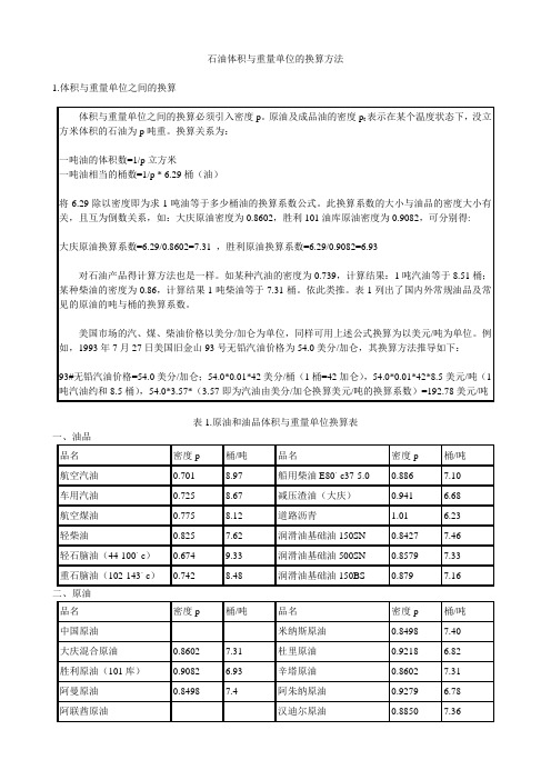 石油体积与重量单位的换算方法