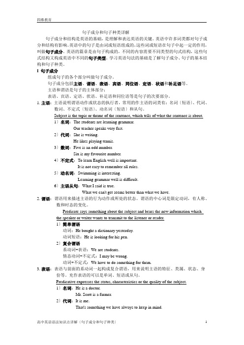 高中英语句子成分和句子种类