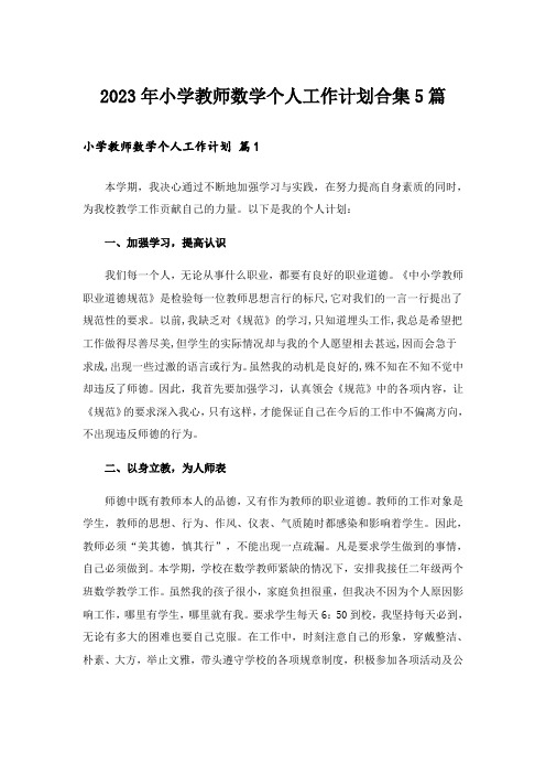 2023年小学教师数学个人工作计划合集5篇