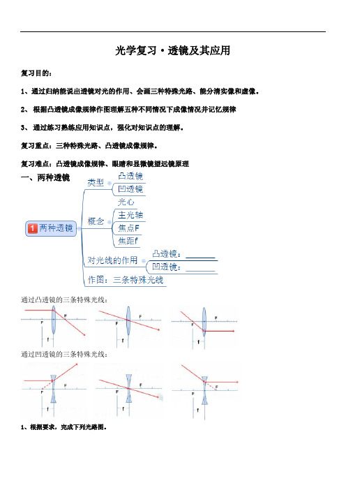 人教版八年级物理上册第五章透镜及其应用复习学案