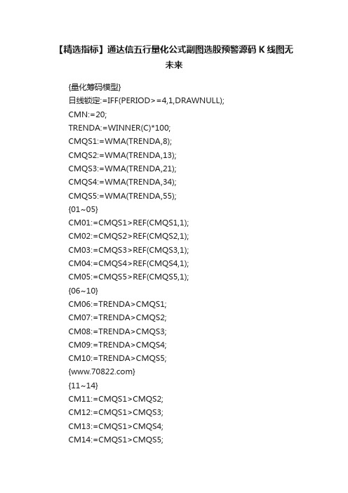 【精选指标】通达信五行量化公式副图选股预警源码K线图无未来