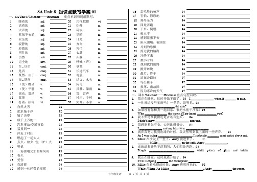 牛津译林版八年级英语上8A Unit 8 知识点默写(精品)