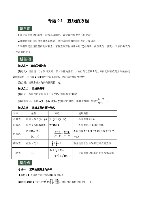 高三数学 专题9.1  直线的方程(讲+练)(原卷版+解析版)