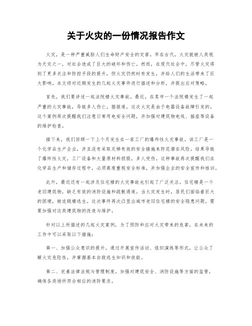 关于火灾的一份情况报告作文