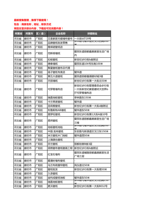 新版河北省廊坊市广阳区墙纸企业公司商家户名录单联系方式地址大全35家