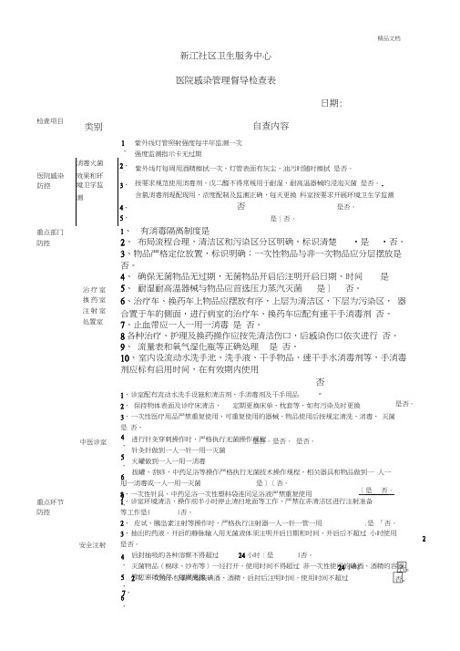 医院感染管理督导检查表(自查表)