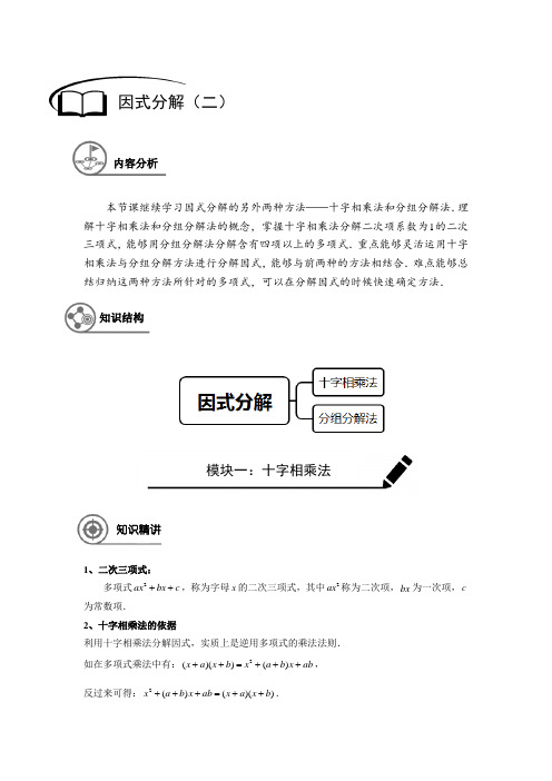 沪教版 七年级(上)数学 秋季课程 第7讲 因式分解(二)