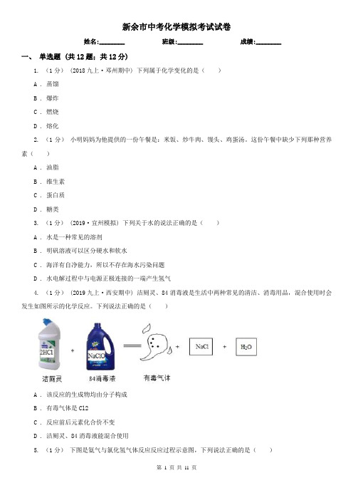 新余市中考化学模拟考试试卷