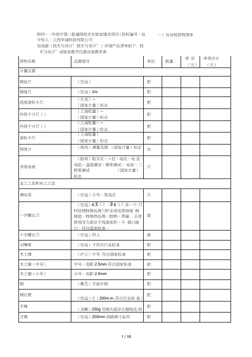 一年高中第二批通用技术实验室建设项目(招标编