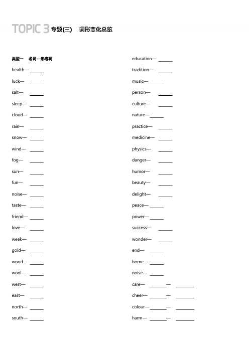 中考英语总复习  默写手册 - 专题三 词形变化总览