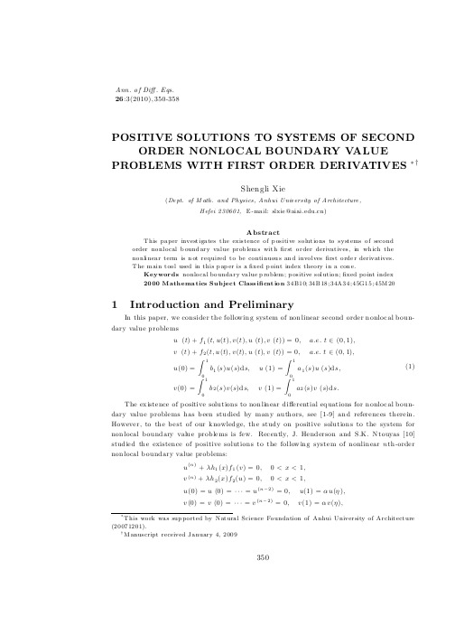 POSITIVE SOLUTIONS TO SYSTEMS OF SECOND ORDER NONLOCAL BOUNDARY VALUE PROBLEMS WITH FIRST ORDER