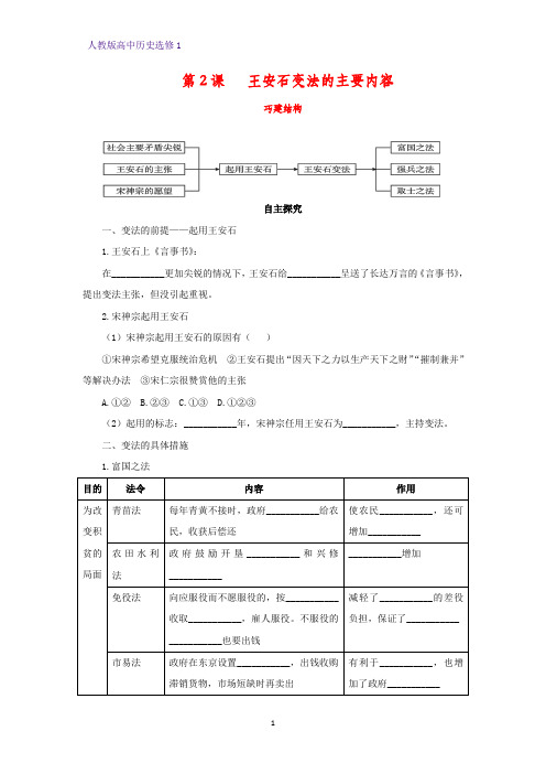 高中历史选修1精品学案3：第2课  王安石变法的主要内容