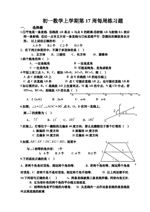 初一数学上学期第17周每周练习题