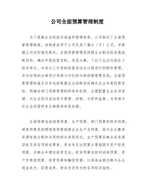 公司全面预算管理制度