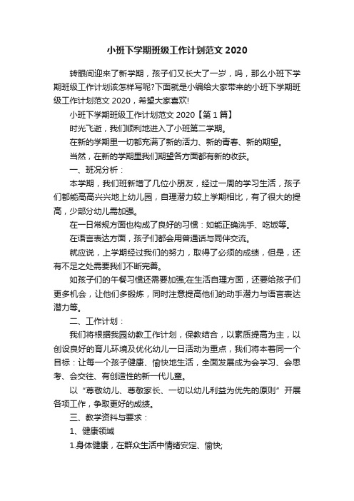 小班下学期班级工作计划范文2020