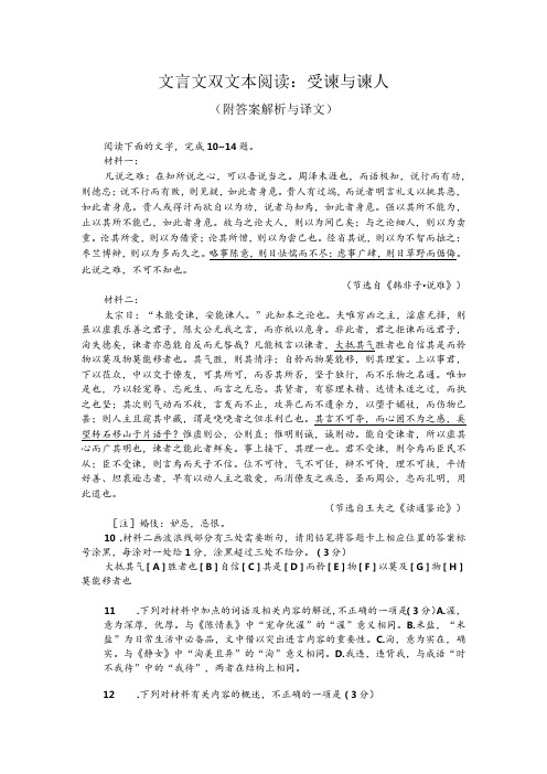 文言文双文本阅读：受谏与谏人(附答案解析与译文)