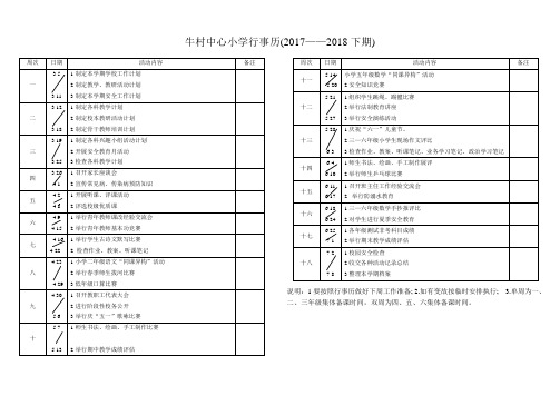 牛村中心小学行事历(2018年春季)